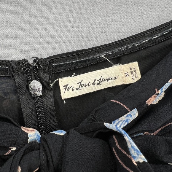 FOR LOVE AND LEMONS Dress Womens Medium Black Strapless Tie Front Floral Print - Picture 9 of 16